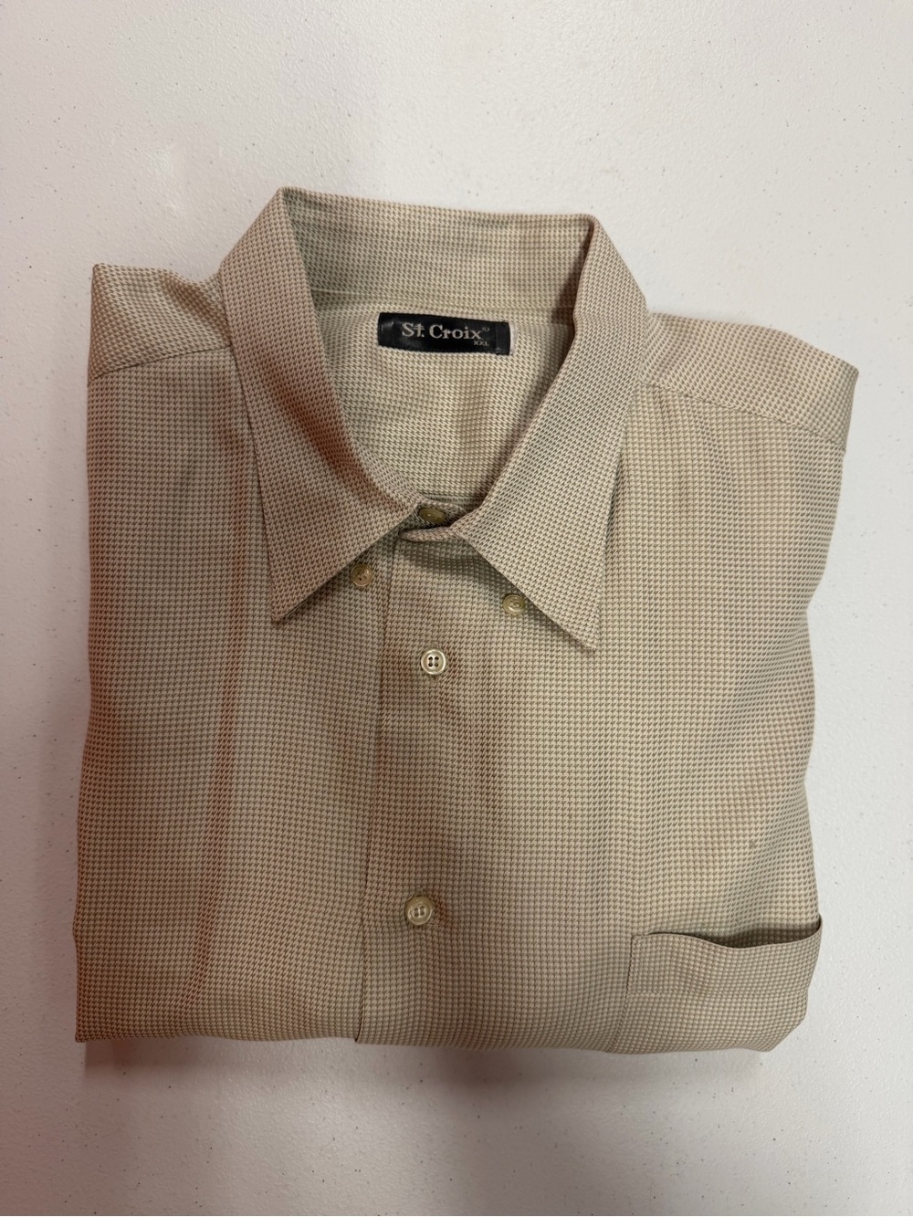 St. Croix Men’s XXL Beige Tan Houndstooth Long Sleeve Button Up Dress Shirt
B333